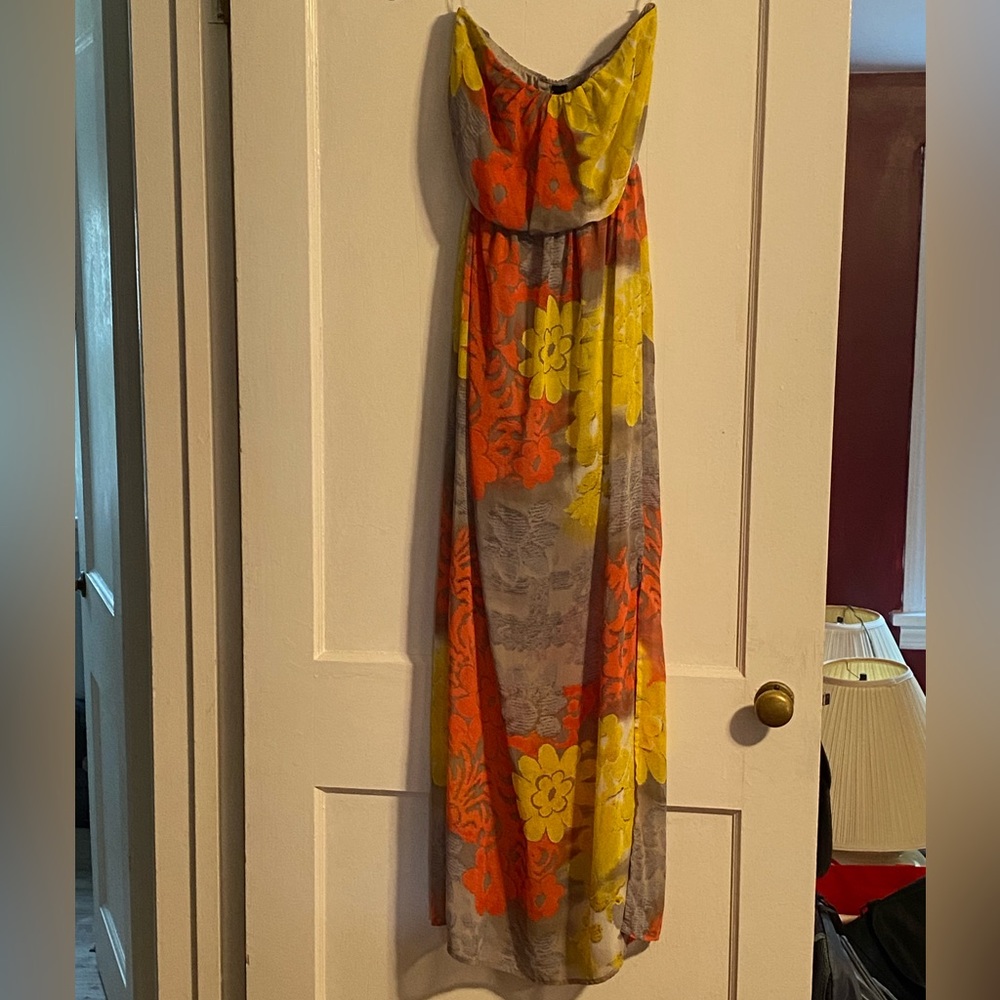 Strapless colorful flower maxi dress
